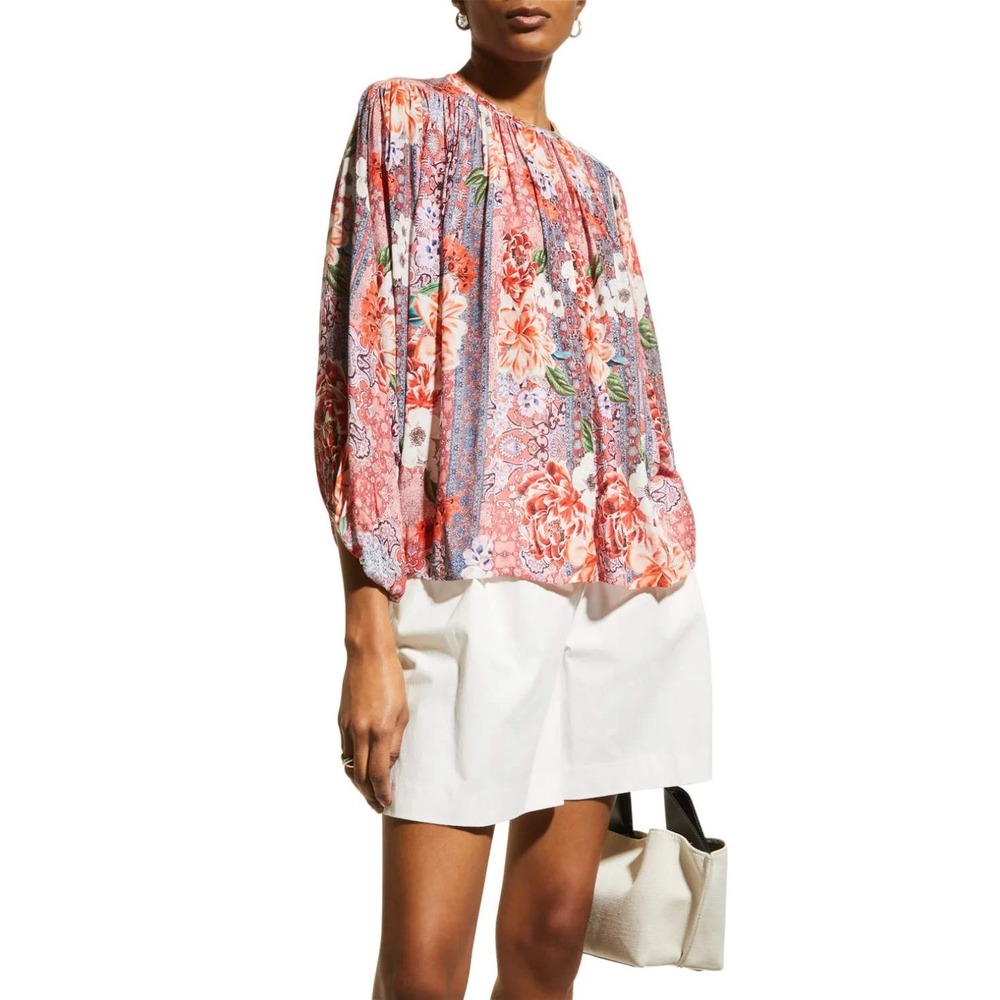 Johnny Was Ingrid Floral Printed Peasant Long Sleeve Button-Front Blouse Size XL
